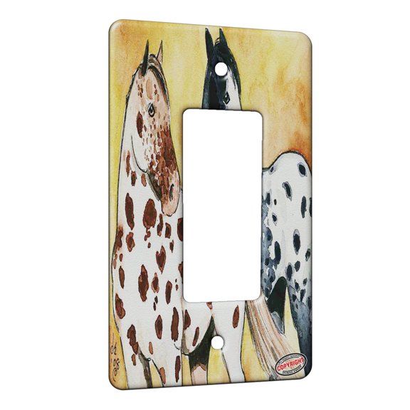 KuzmarK™ 1 Gang Rocker Wall Plate - Sorrel Leopard and Black Blanket Appaloosas Horse Art by Denise Every