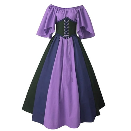 TAIAOJING Dress For Women Retro Dress With Corset Flare Sleeve Vintage Long Under Dress With Corset