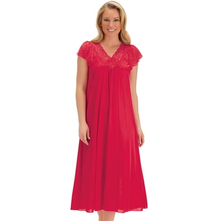 silky tricot flattering nightgown trim sleeve lace short easy