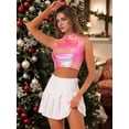 thumbnail image 2 of Top corto metálico para mujer, camisetas sin mangas holográficas brillantes sin mangas para fiesta Rosa Caliente L, 2 of 5