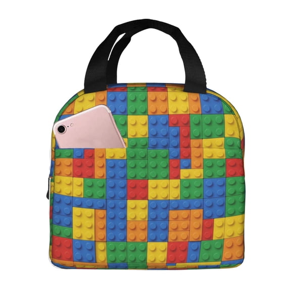 Colorful Puzzle Insulated Lunch Bag Reusable Cooler Tote With Front Pocket Handheld Meal Prep Bag For Work Office Picnic Travel