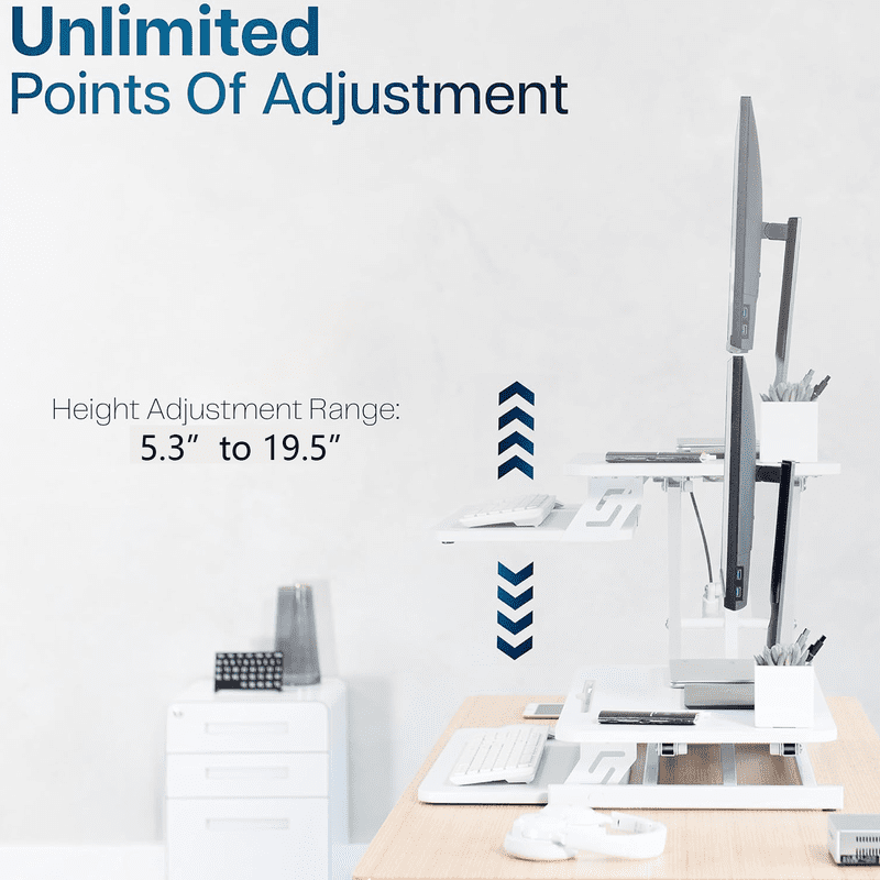 32" Standing Desk Converter with Removeable Keyboard Tray, Height Adjustable Stand Up Desk Riser, Sit to Stand Desk Risers for Dual Monitor and Laptop, 44LBS Weight Capacity, White