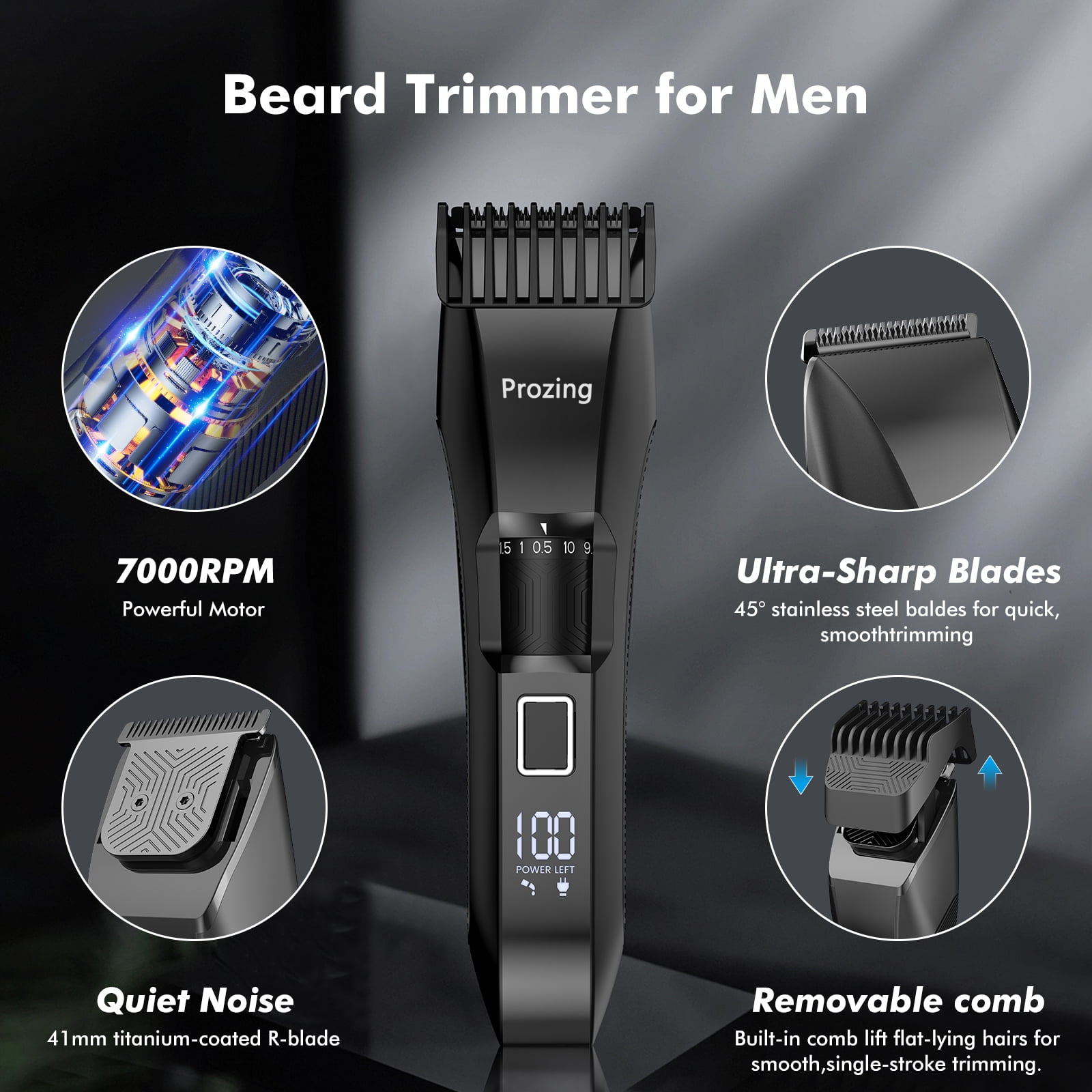 Prozing Beard Trimmer for Men, 20 Length Adjustable, IPX7