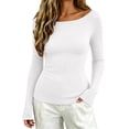 thumbnail image 2 of ZDNIXIAN Women Off Shoulder Long Sleeve Basic Tops Ribbed Knit Slim Fitted Blouse, Elegant Boat Neck Form Fitting Shirt, Stretchy Soft Casual Long Sleeve Tees, 2 of 6