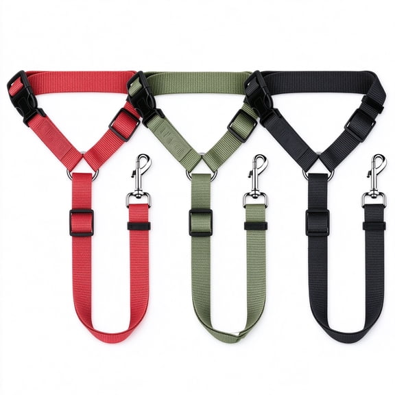 HONGTAITUO 3 Pack Dog Cat Car Seat Belt, Adjustable Headrest Restraint Pet Safety Seatbelt Harness Leads for Vehicle, Red Blue Black