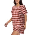 thumbnail image 2 of Kdxio Red and Brown Squares Print Pajamas Sets for Women Short-Sleeved Pjs with Lounge Shorts Two Piece Sleepwear S-4XL, 2 of 8