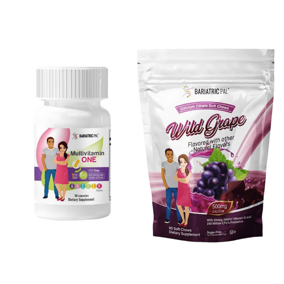 Gastric Band Complete Vitamin Pack - Capsules Size: 1-Month Supply, BariatricPal Multivitamin ONE: Capsule - Iron Free, BariatricPal Calcium Citrate Soft Chews: Wild Grape
