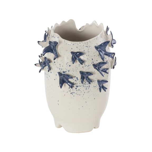 DecMode 12" Bird 3D White Ceramic Vase