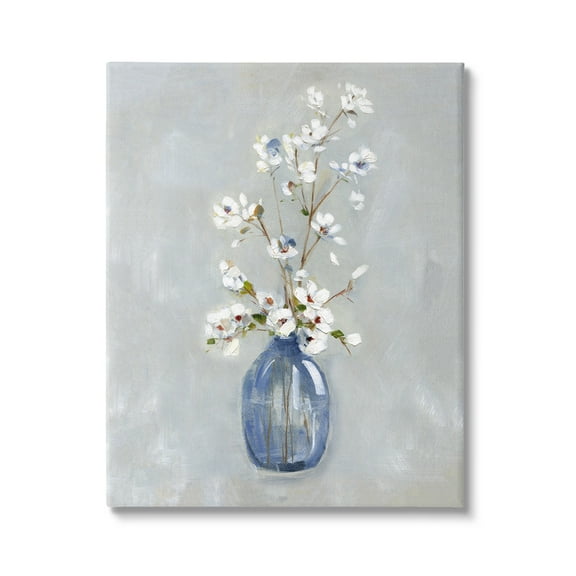 Stupell Industries Classic White Flower Arrangement Blue Vase Ikebana Painting, 30 x 40, Design by Sally Swatland