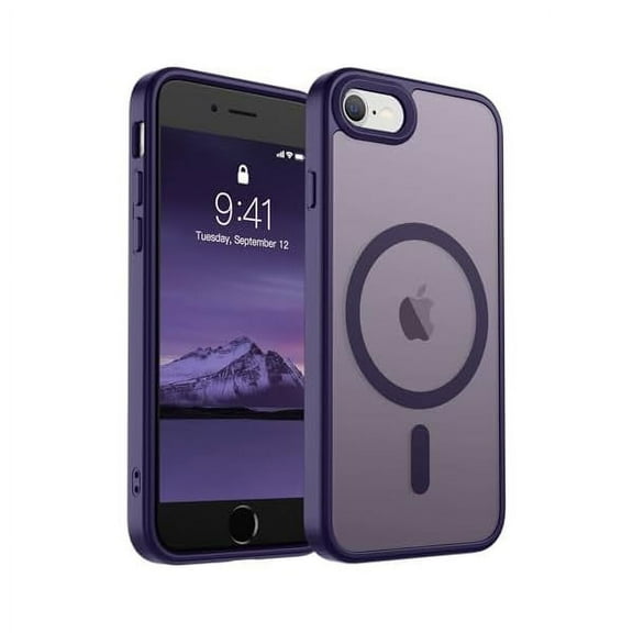 Magnetic for iPhone SE Case 2022 (3rd)/2020 (2nd), iPhone 8 Case (Compatible with MagSafe) (Military Grade Drop Protection) Slim Translucent Matte Phone Case, Dark Purple