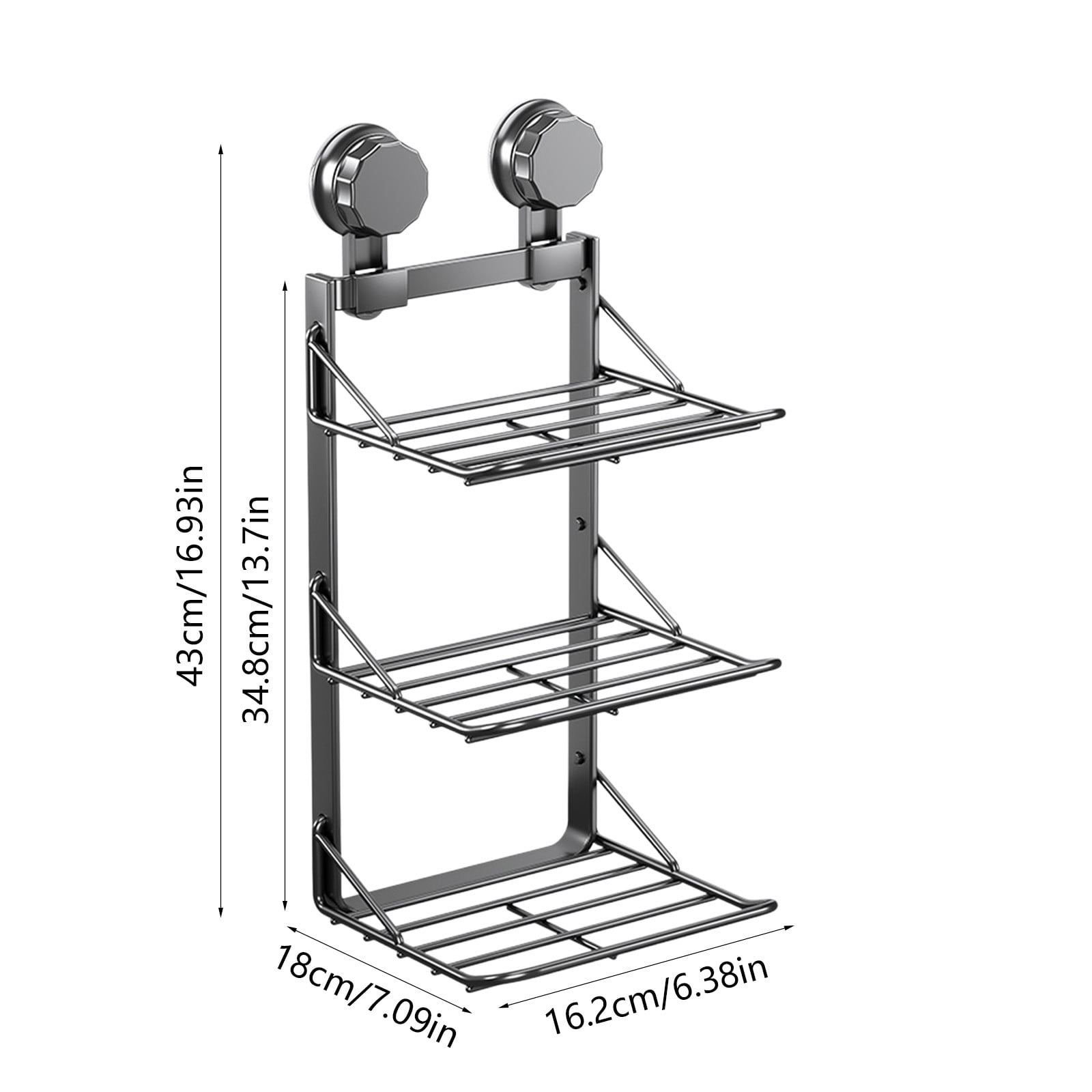 Multi-Layer Kitchen Suction Cup Storage Rack, Wall Mounted Stainless Steel Shelves for Vegetable Utensils, No Holes Required, Home Storage Organizer for Kitchen and Bathroom