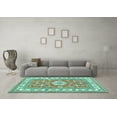 thumbnail image 3 of Ahgly Company Machine Washable Indoor Square Geometric Turquoise Blue Traditional Area Rugs, 6' Square, 3 of 4
