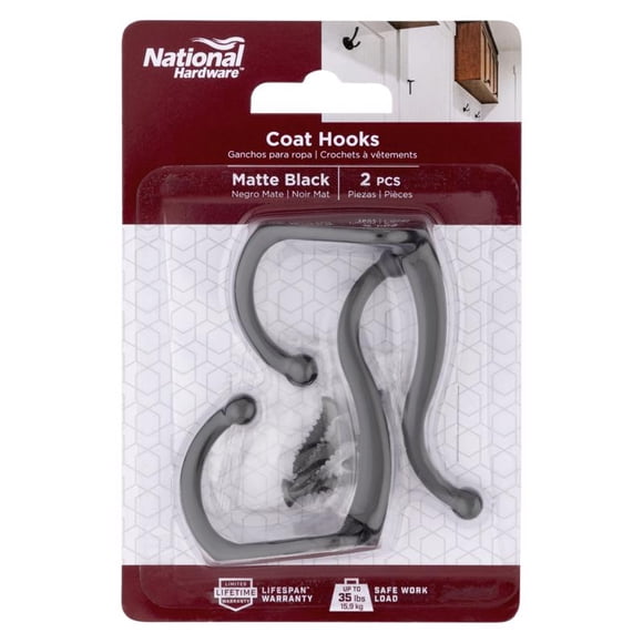 Gancho para abrigos y sombreros National Hardware, acero negro mate medio