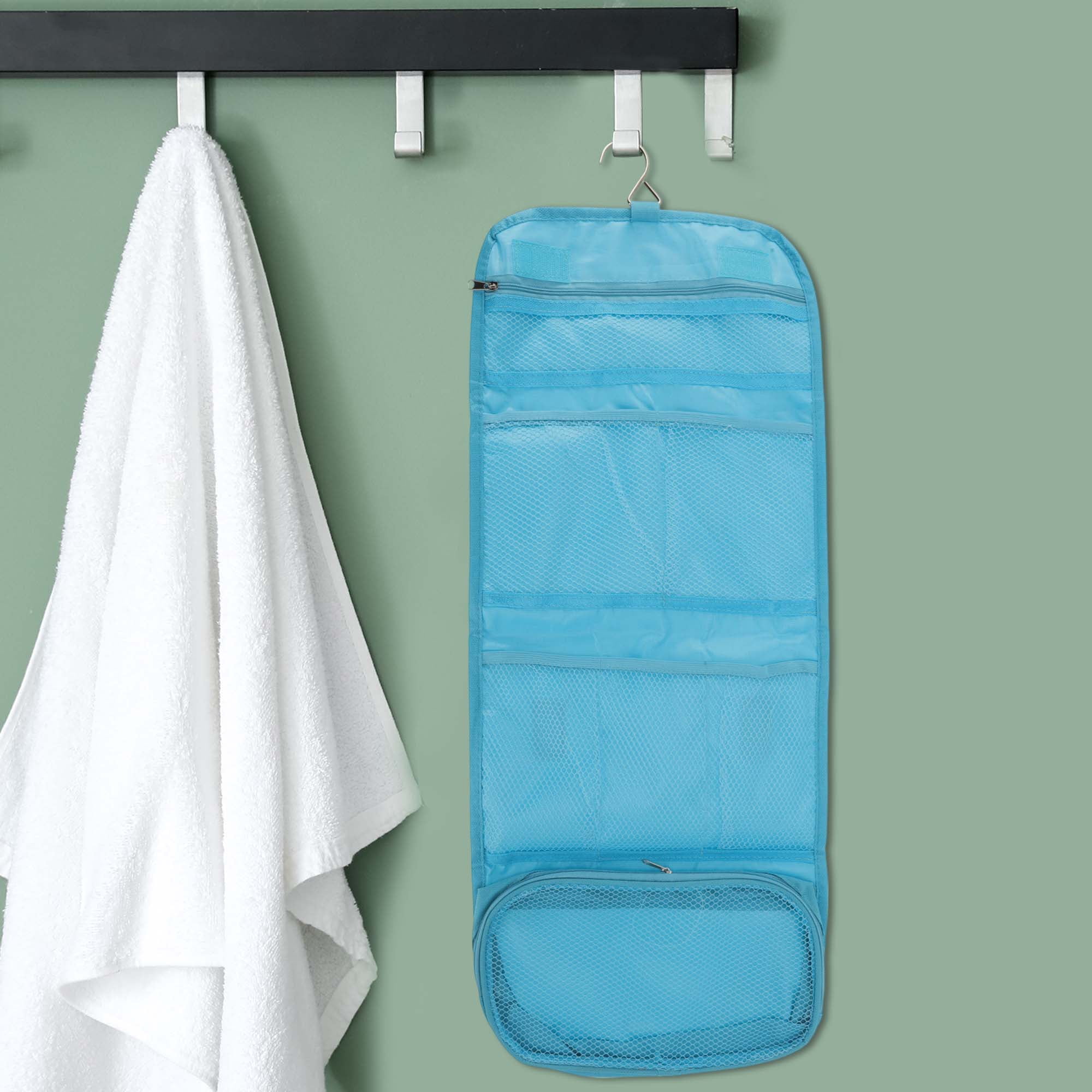 Unique Bargains 1 Pc Foldable Hanging Solid Makeup Bag Sky Blue