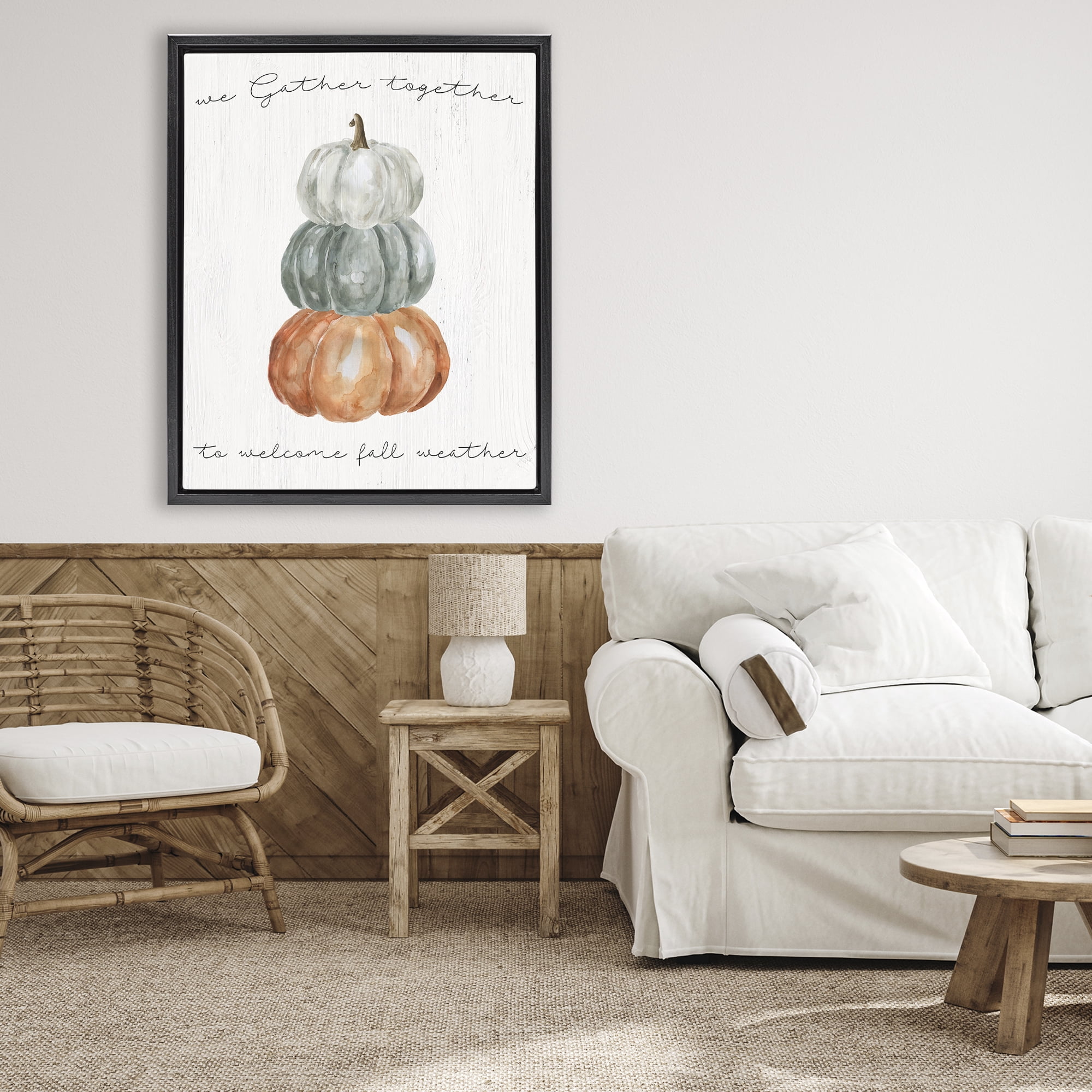 Stupell Industries Gather Together Fall Weather Black Framed Floater Canvas Wall Art, design by Livi Finn