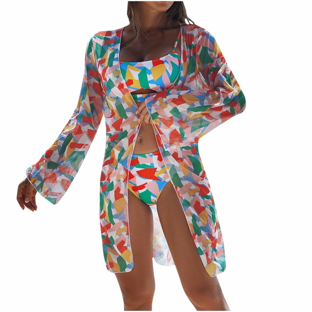 Trajes de Baño de Bikini de Mujer con Correas Impresas V Sexy Split Set de Tres Piezas, Diseño de Corte Alto para la Piscina de Playa Y las Vacaciones de Verano