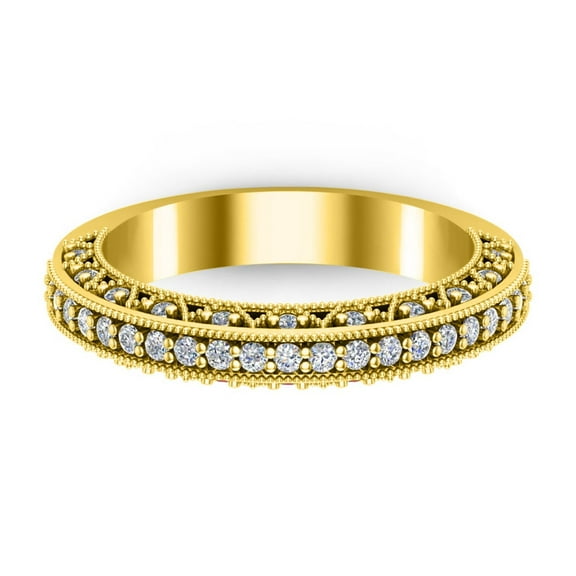 RKC Moissanite Wedding Band Ring For Her 925 Sterling Silver Yellow Gold Over Wt 4 gm Width 3.50 MM