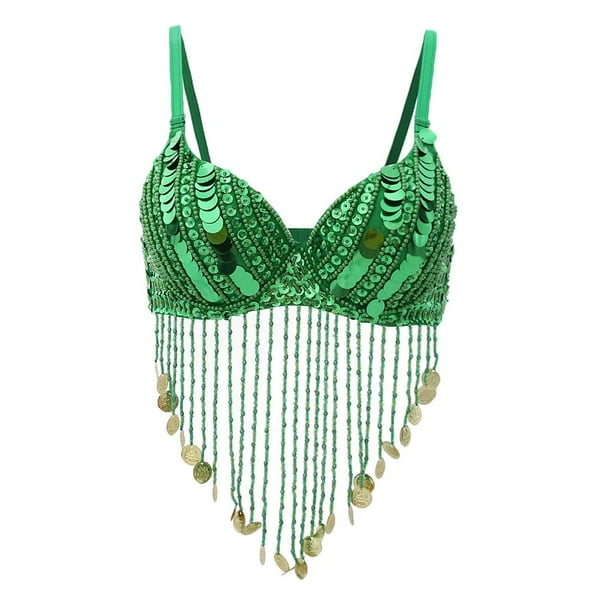 Sujetadores circulares con cuentas y lentejuelas para danza del vientre, ropa de baile para mujer para DJ de discoteca Verde