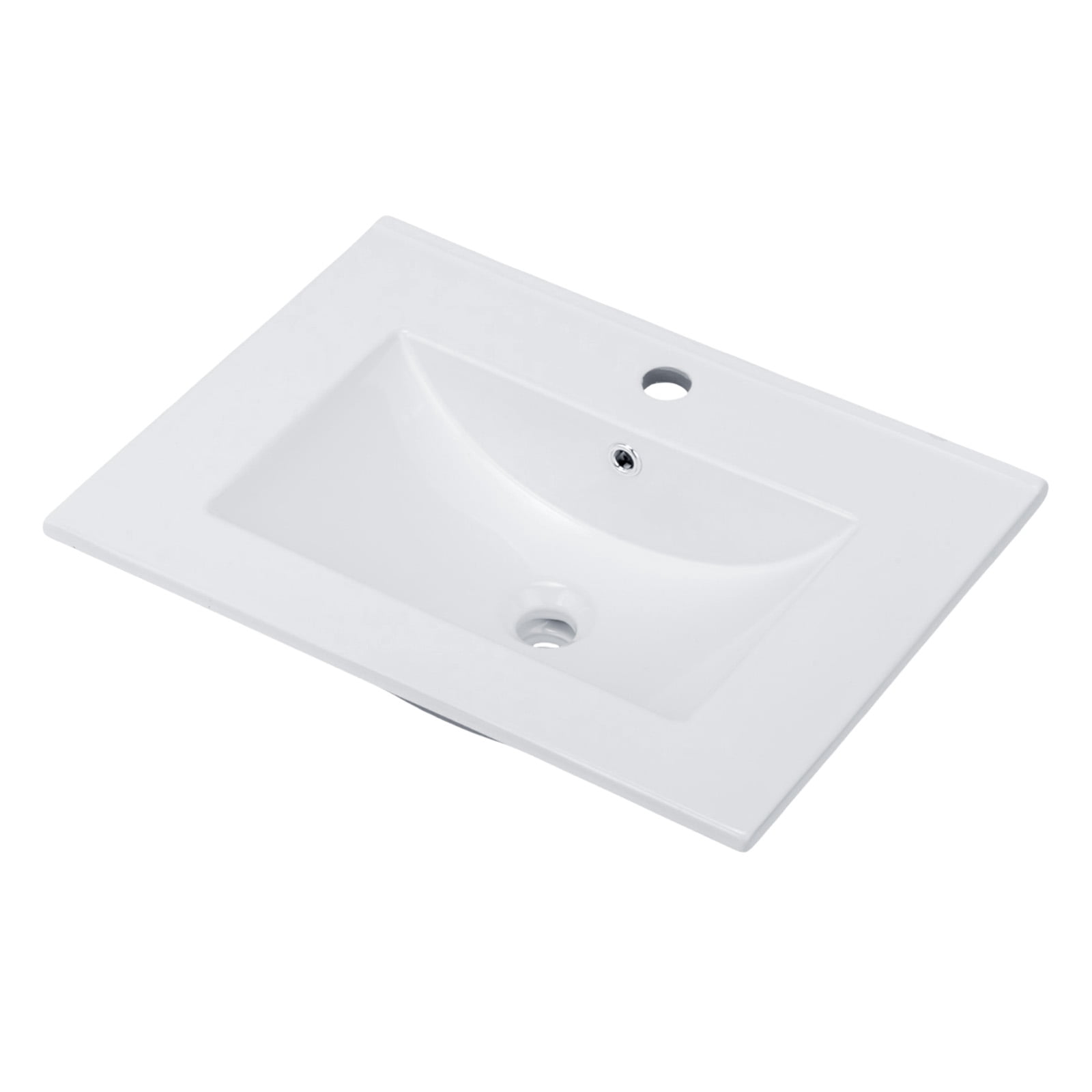Ktaxon Fluted 24'' Bathroom Vanity Set with Sink Ceramic Top & U - shaped Shelf, Oak (Split Two Packages for Delivery)