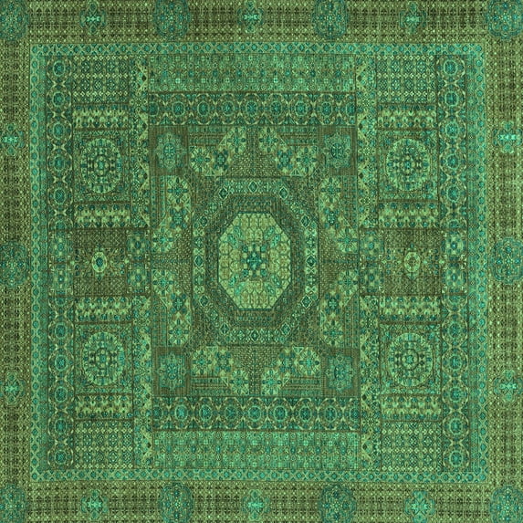 Ahgly Company Machine Washable Indoor Square Abstract Turquoise Blue Modern Area Rugs, 3' Square