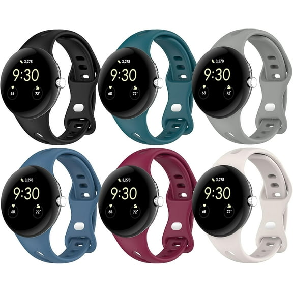 MYKOMI 6 Color Bands Intended for Google Pixel Watch Bands Silicone Breathable Soft Slim Sport Band Wristband Accessory for Pixel Watch/Pixel Watch 2/Pixel Watch 3 41mm