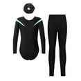 thumbnail image 2 of TiaoBug Gymnastics Leotard for Girls Long Sleeve Dance Unitard Biketard with Leggings Hair Band Set Light Green&Black 10, 2 of 5