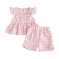 thumbnail image 3 of ZOSOED 2 Piece Outfit for Girls Cotton Gingham Ruffle Sleeve Top & Shorts Set Pink 18-24 Months, 3 of 4