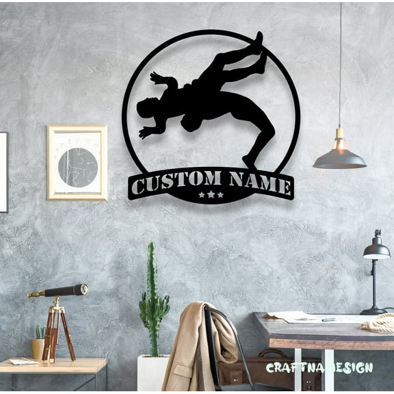 Craftnamesign Custom Wrestling Metal Wall Art LED Light, Custom Wrestler Name Sign