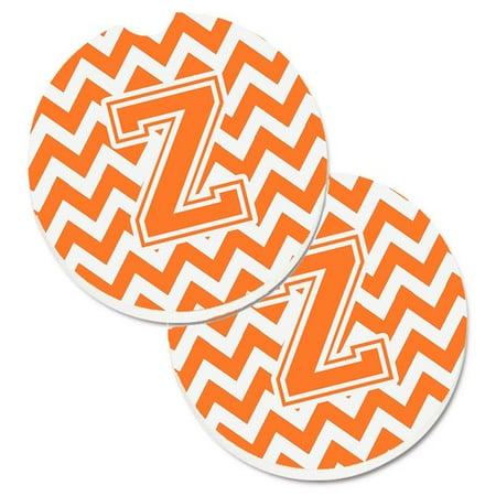 

Letter Z Chevron Orange & White Set of 2 Cup Holder Car Coaster