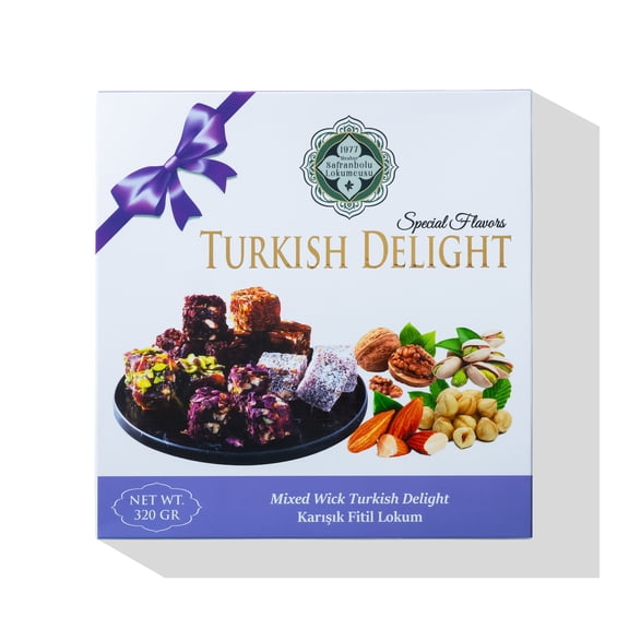 Meşhur Safranbolu Lokumcusu Mixed Wick Turkish Delight – Gourmet Turkish Candy Assortment Gift Box, 11.3 oz