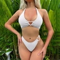 thumbnail image 2 of UTSJKR Women's Ring Linked Halter Push Up Bikini Swimsuit High Stretch Bathing Suit Swimwear Set Swimming Suit Two Piece Bikini Sets White S, 2 of 5