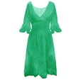 thumbnail image 1 of GYUJNB Robe d'Été 2024 pour Femmes, Mini Robe à Col en V, Robe Midi Ample Plissée, Robe de Plage Courte, Robe d'Été, Verte, 1 of 4