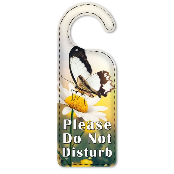 Do Not Disturb Door Knob Hanger Sign - White Butterflies