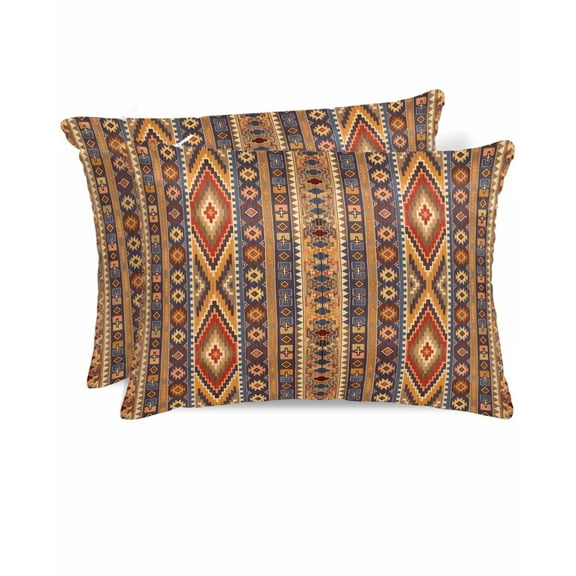 Hokiten Pillow Cases Queen Size Set of 2, Couch Pillow Covers, Southwest Boho Satin Pillowcases with Zipper for Hair/Skin, Retro Farmhouse Abstract Geometric Striped 20x30 Inches