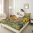 thumbnail image 4 of Castle Fairy Rustic Floral Sunflowers Twin Sheet Sets 3pcs for Female Men Adults,Chic Floral Blossoms Twin Fitted Sheet Microfiber,Rustic Lodge Cabin Breathable Flat Sheet,Breathable Home Decor, 4 of 7