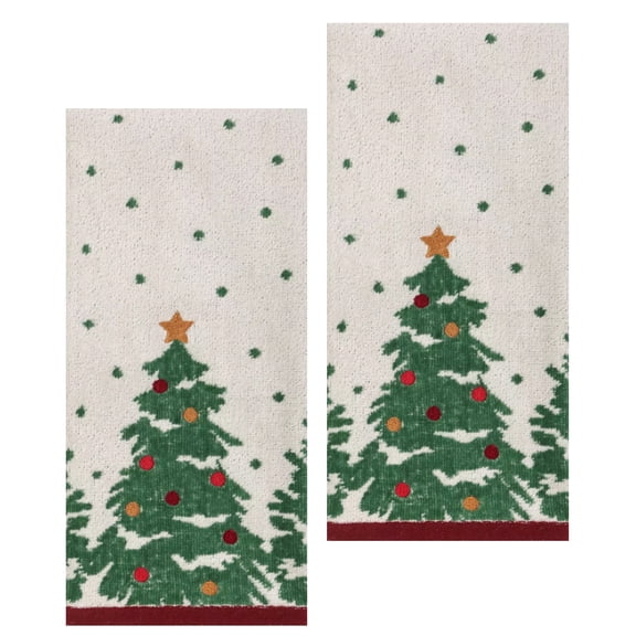 St Nicholas Christmas Tree Bath Hand Towels Embroidered Ornaments 2 Pieces Cotton