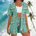 thumbnail image 2 of Women's Summer 2 Piece Shorts Set Button Down Short Sleeve Shirt Drawstring Shorts Beach Casual, 2 of 6
