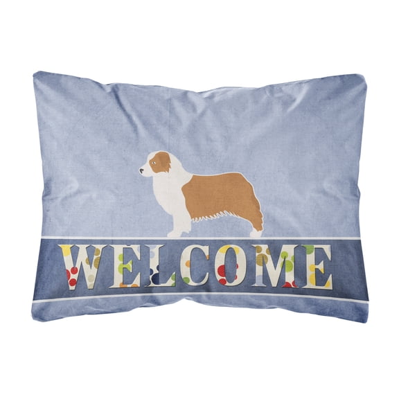 Carolines Treasures BB5537PW1216 Australian Shepherd Dog Welcome Canvas Fabric Decorative Pillow, 12H x16W, multicolor