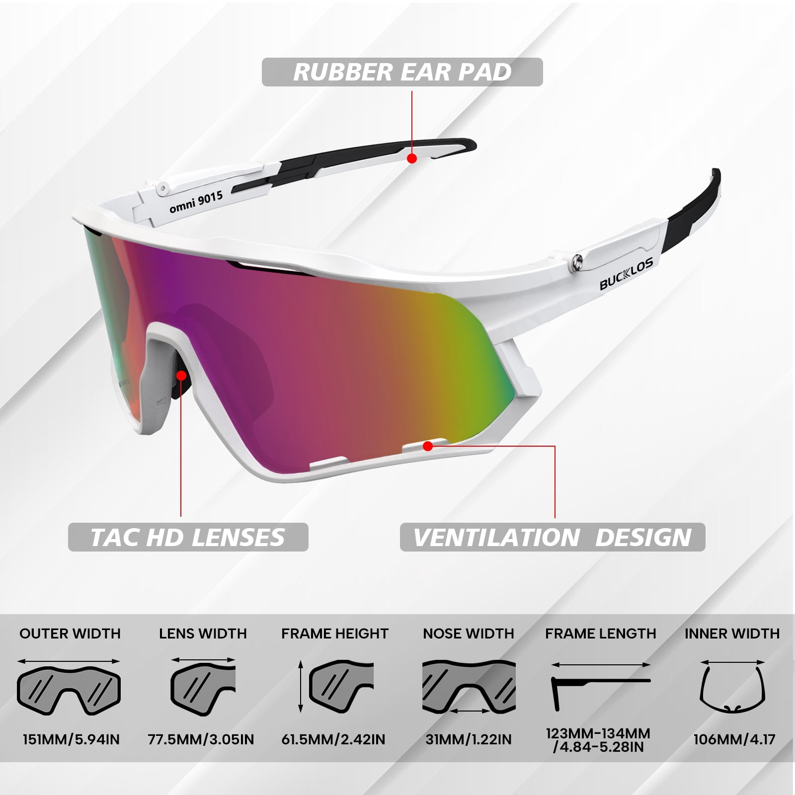 BUCKLOS Polarized Sunglasses Cycling UV400 Protection,TR90 Sports Goggles for Men Women,Running Baseball Golf Outdoor
