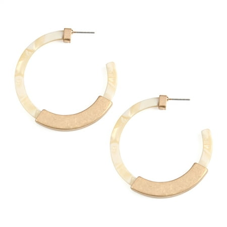Tear Hoop - Riah Fashion Hoop Resin Half Metal Cast Post Earrings