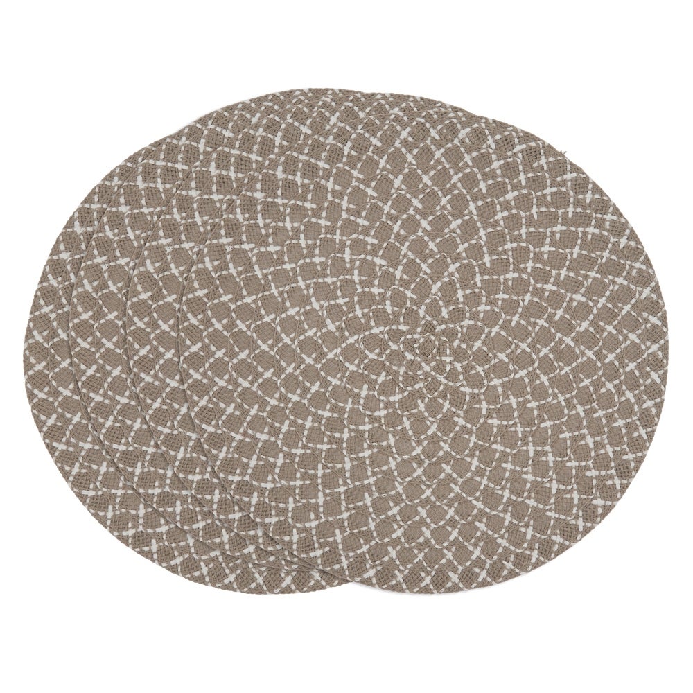 Fennco Styles Woven Design Placemats 15 Inches Round, Set of 4, Natural