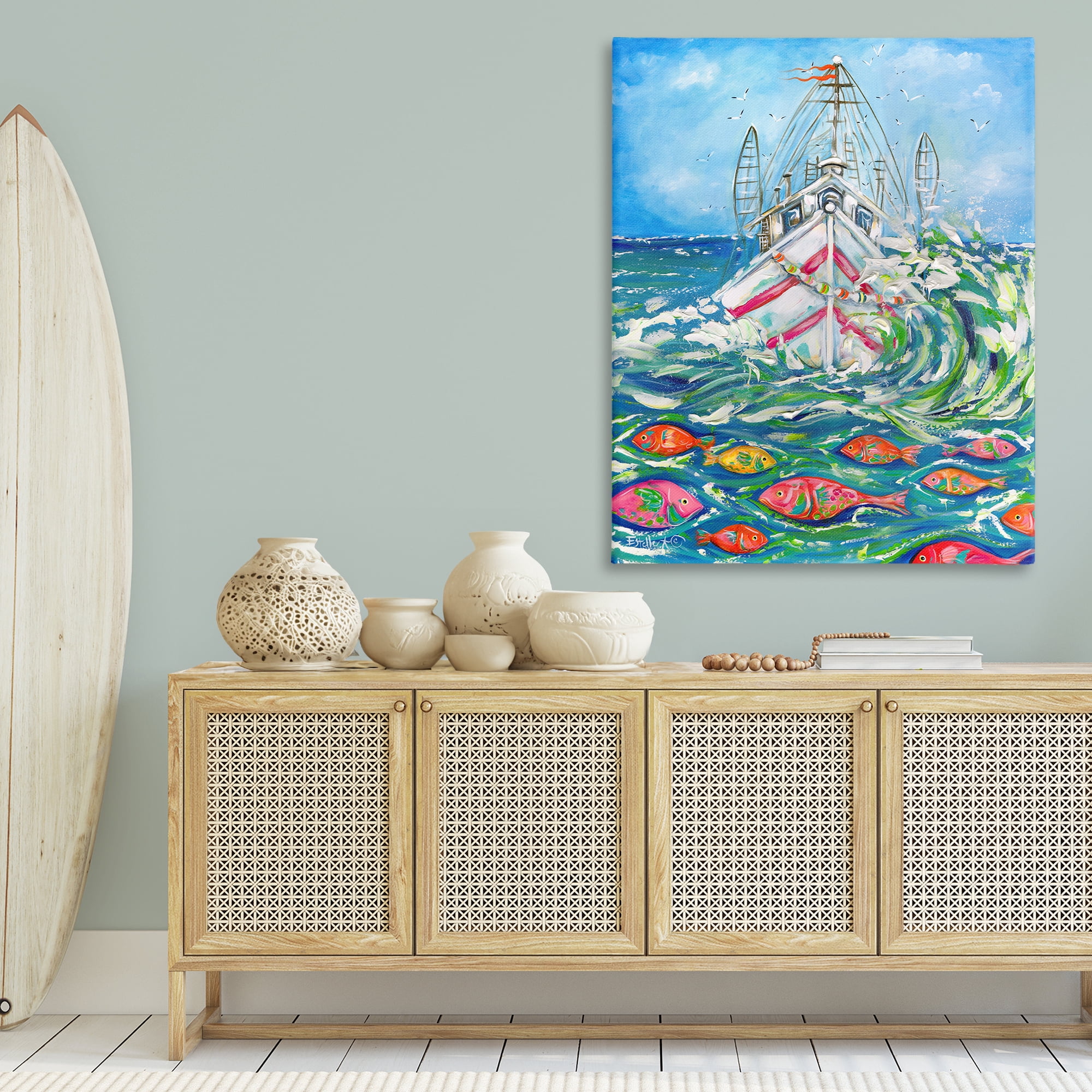 Stupell Industries Boat Net Splashing Transportation Painting Gallery Wrapped Canvas Art Print Wall Art, 36 x 48