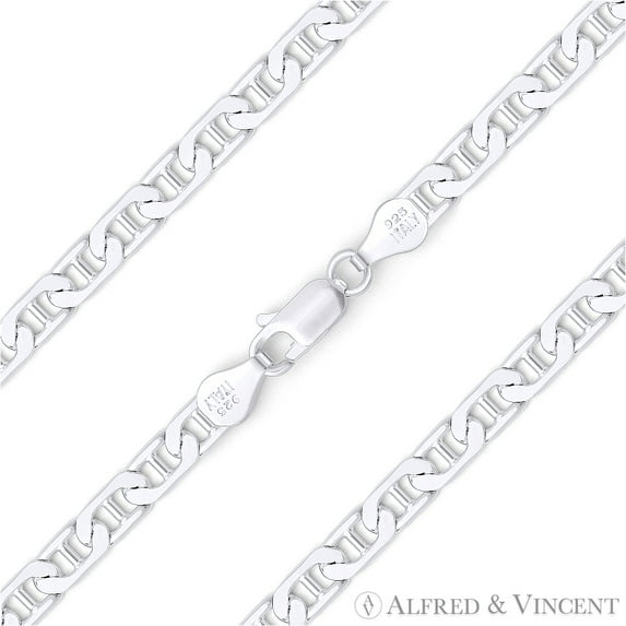 3.9mm Flat Marina / Mariner Link Italian Chain Bracelet in Solid .925 Sterling Silver