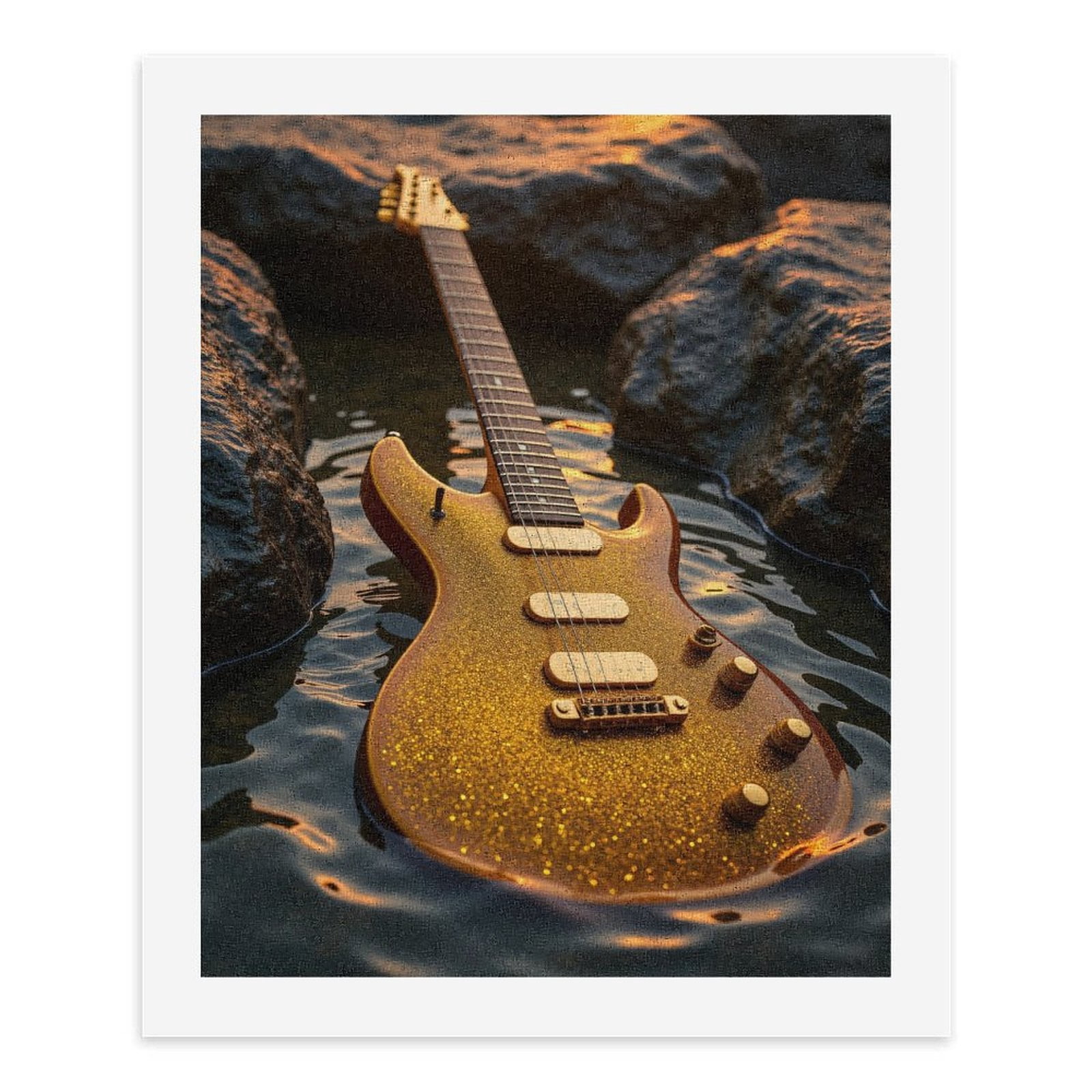 Paint By Numbers Kit for Adults Beginner - DIY Guitar Sparkling Water Rocks Canvas Painting Kits for Adults, Frameless Paint By Number for Adults for Home Wall Decor 16x20 Inch