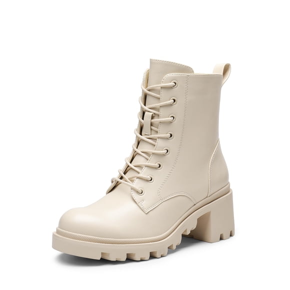 Botas DREAM PAIRS para mujer con tacón grueso beige talla 8