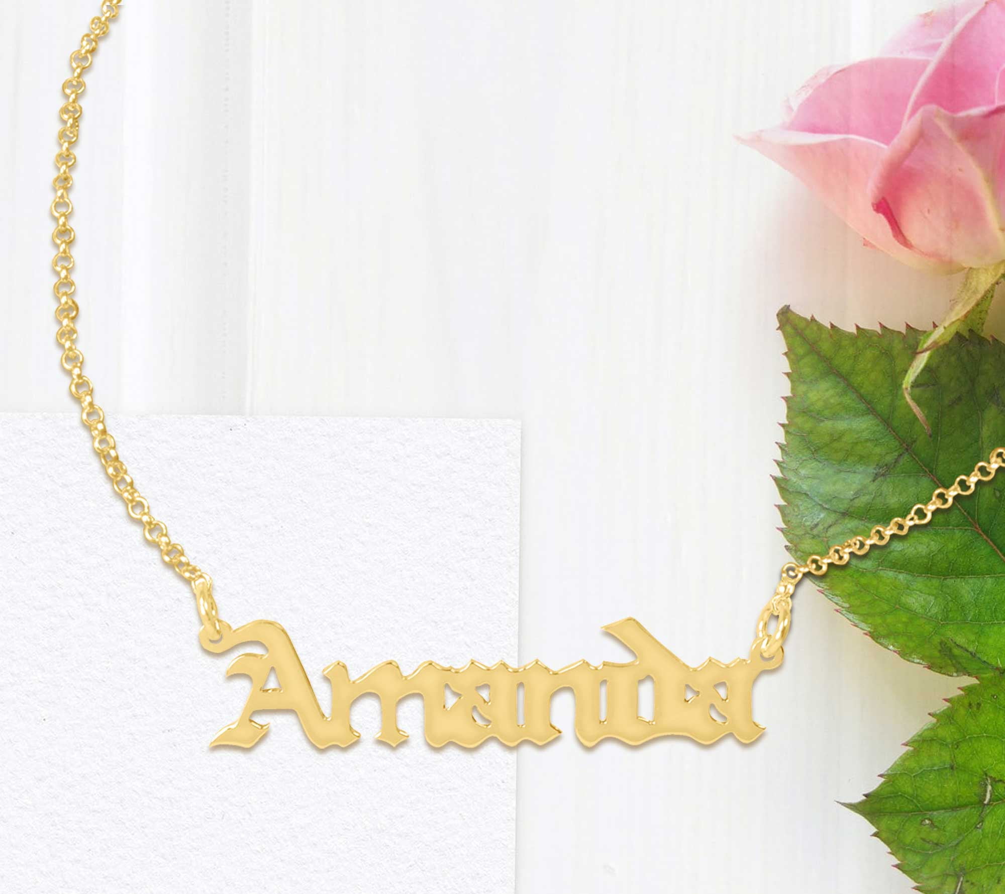 Personalized Old English Gothic Name Necklace in 14K Gold-Plated Sterling Silver
