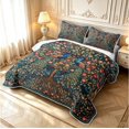thumbnail image 3 of Erosebridal Vintage Peacock Bed Spread Queen,Watercolor Plants Queen Coverlet Set,Teal Gold,3-Piece,1 Quilt and 2 Pillowcases, 3 of 7