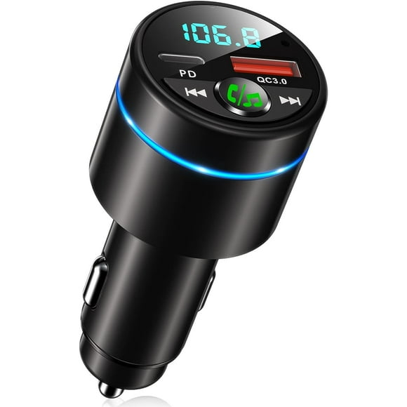 Bluetooth 5.3 Car FM Transmitter, Mohard All Metal PD 30W & QC3.0 18W Fast Car Charger, Hands-Free Car Bluetooth Music Receiver with Noise Cancellation, HiFi Music & Ring Light