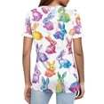 thumbnail image 5 of Easter Shirts for Women Rabbit Bunny Egg Short Sleeve Fashion Graphic Tee V Neck Bunny Egg Print Cute Pattern Tops Light Purple S, 5 of 5