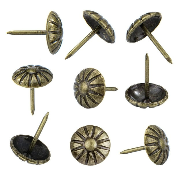 100pcs Tachuelas de tapicería, Tachuelas de muebles de 7/16 pulgadas para tapicería, Tachuelas decorativas para madera, Tachuelas de tapicería de latón antiguo